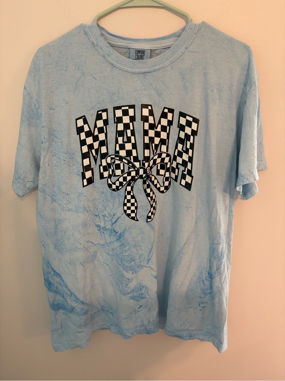 Comfort Colors Light Blue 'MAMA' Checkerboard Graphic Tee